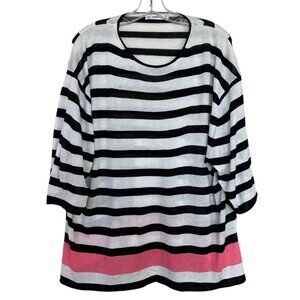 Zara Sweater Womens Size Small Lightweight Striped White Black‎ Pink